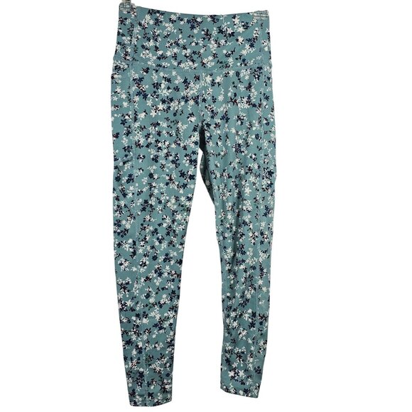 Fairy Core Summer Spring Womens Leggings Light Blue Red White Floral Pattern OS - Picture 1 of 11